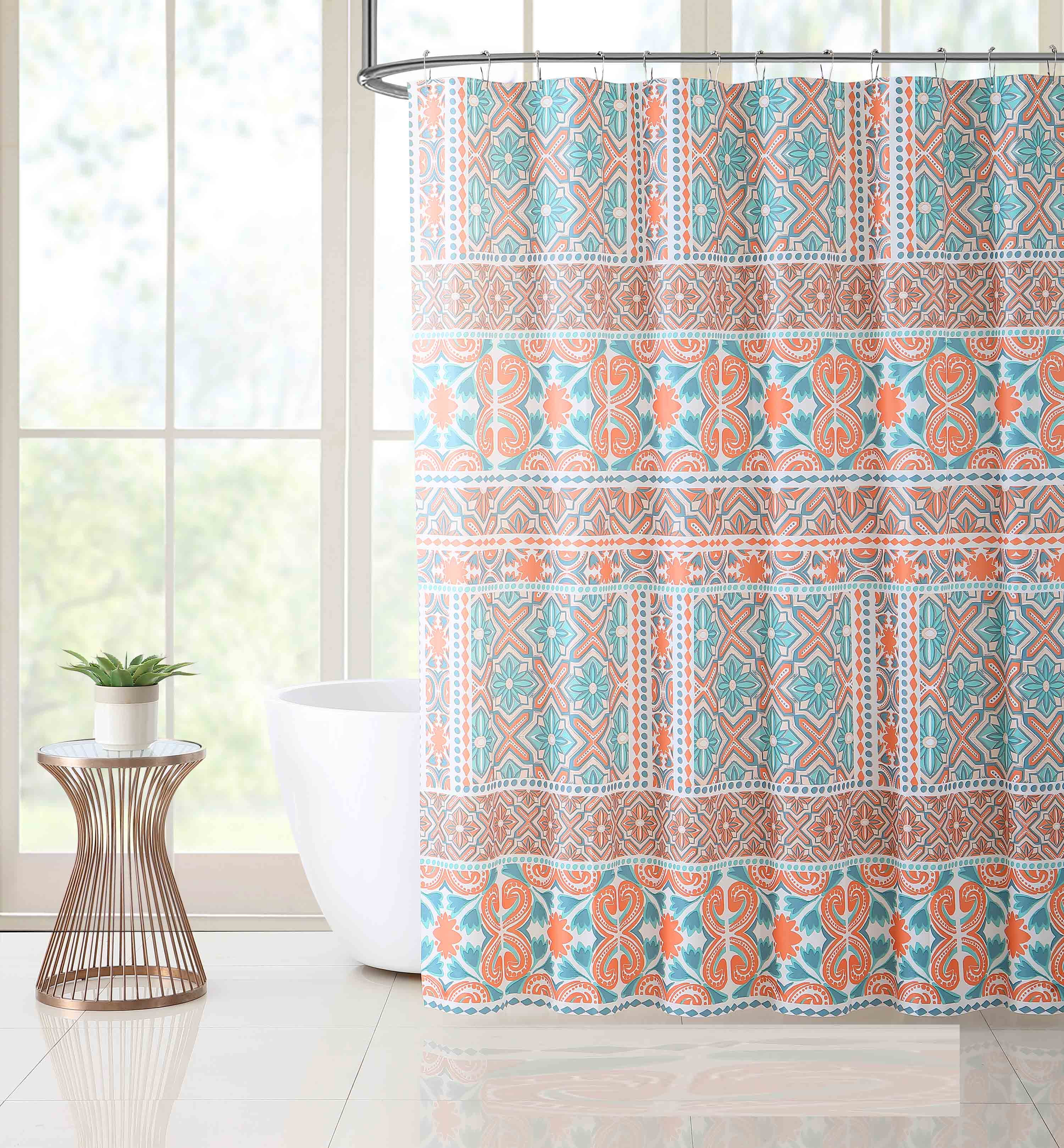 Victoria Classics White Teal and Coral PEVA Shower Curtain Liner