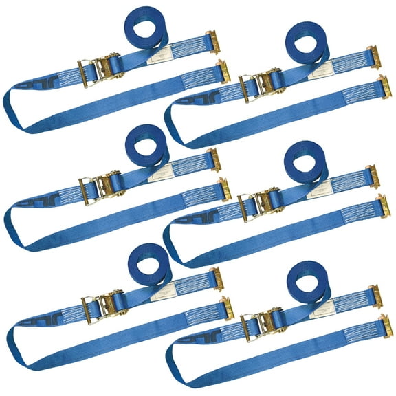 VULCAN Logistic Strap For E Track - Ratchet Style - 20 foot - 6 Pack - Blue - 1333 Lbs SWL