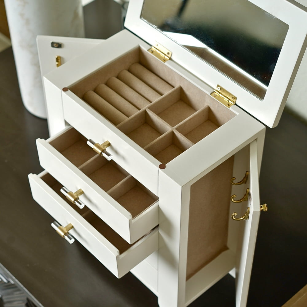 Hives and Honey Chelsea Jewelry Chest - Elegant White Modern Storage for Women, Tweens, and Teens