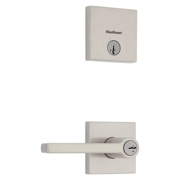 Cerradura de puerta Kwikset 991 Halifax con llave, palanca de entrada y cerrojo