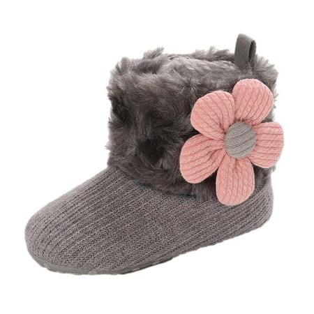 

St Patrick Day Clearance Deals Juebong Toddler Shoes Baby Girls Cute Flowers Boots Baby Soft Cotton Shoes Warm Shoes Gray 11-1（19）