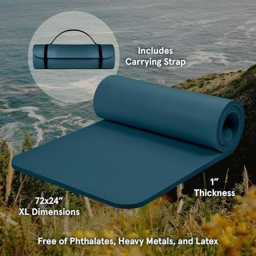 Solana Yoga Mat 1" Thick w/Nylon Strap for Men & Women - Non Slip Exercise Mat for Home Yoga, Pilates, Stretching, Floor & Fitness Workouts