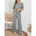 thumbnail image 4 of DAKIMOE Womens Pajamas Sets Short Sleeve Knit Pullover Tops with Wide Leg Pants 2 Piece Soft Lounge Sets for Women Sleepwear Loungewear Pjs Travel Comfy Trendy Clothes S to XL, Gray, XL, 4 of 7