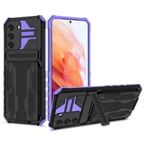 for Samsung Galaxy S21 FE Wallet Case, with Credit Card Holder Stand Kickstand Slim Rugged Shockproof Heavy Duty Defender Armor Military Grade Protective Case for Samsung Galaxy S21 FE,Purple