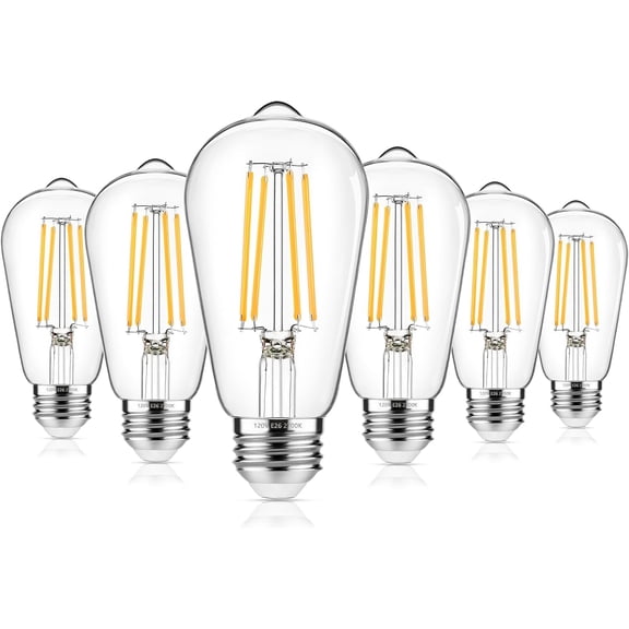 CERPXFF-Vintage Edison Bulbs 60W Equivalent 850LM, 6W LED Light Bulb Warm White 2700K, ST58 Filament Lighting E26 Base, Non-Dimmable, Pack of 6