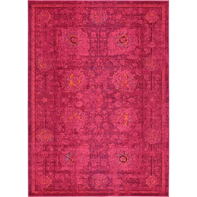Unique Loom Medici Abstract Distressed Rug 7' x 10' Rectangle Fuchsia/Red
