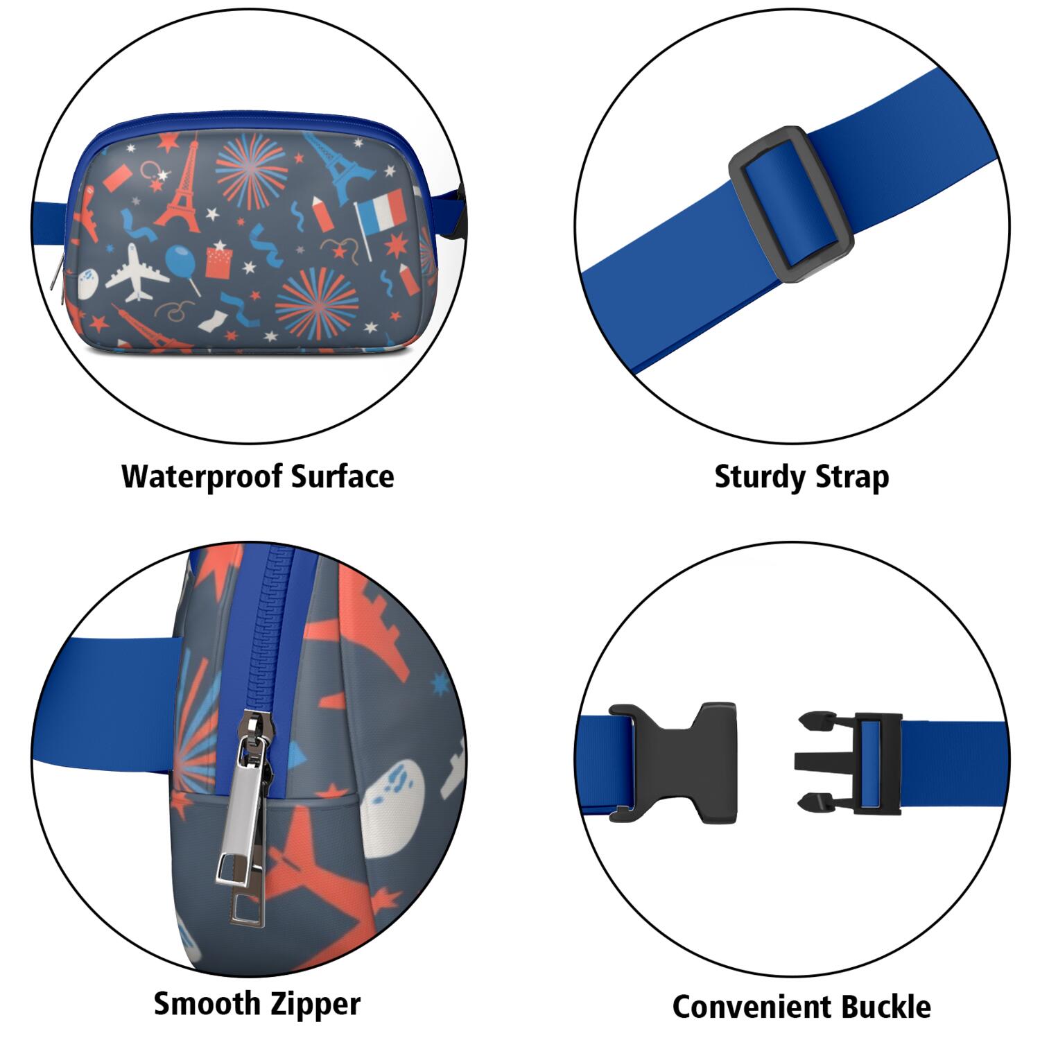 Crossbody Belt Bag Eiffel Tower Fashion Belt Bag Small Cross Body Bags for Women Casual Waist Packs with Adjustable Strap Waterproof Belt Bag for Workout Running Travelling