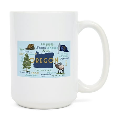 

15 fl oz Ceramic Mug Seaside Oregon The Oregon Life Typography and Icons Dishwasher & Microwave Safe
