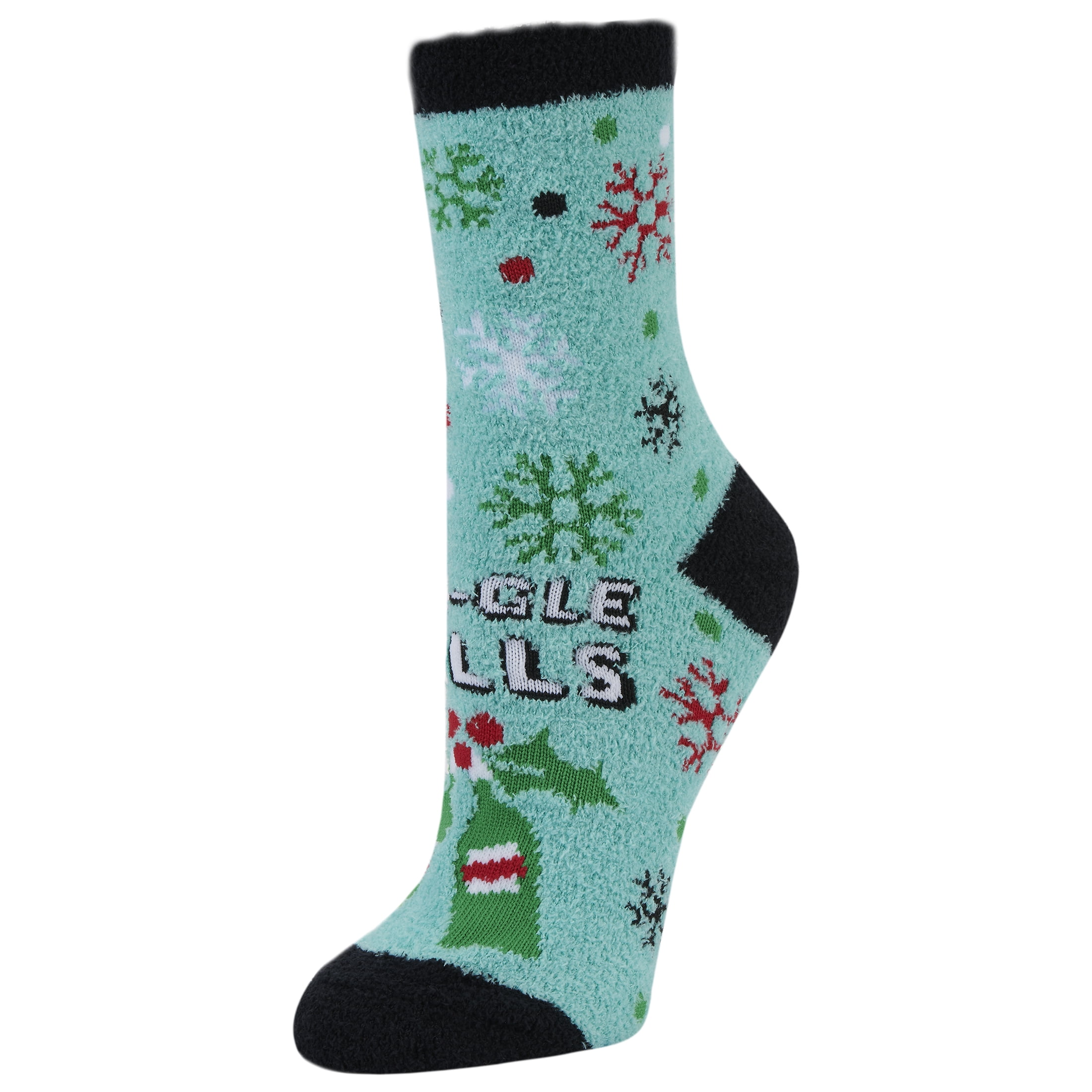 Airplus Holiday Aloe Infused Crew Socks, Turquoise Jingle Bells, Women's Size 5-10