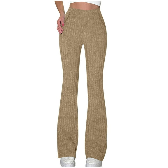 FNFYFH Wpmens Soft Ribben Knit Flared Pants High Waisted Yoga Pants Bootcut Workout Leggings Comfy Lounge Pants