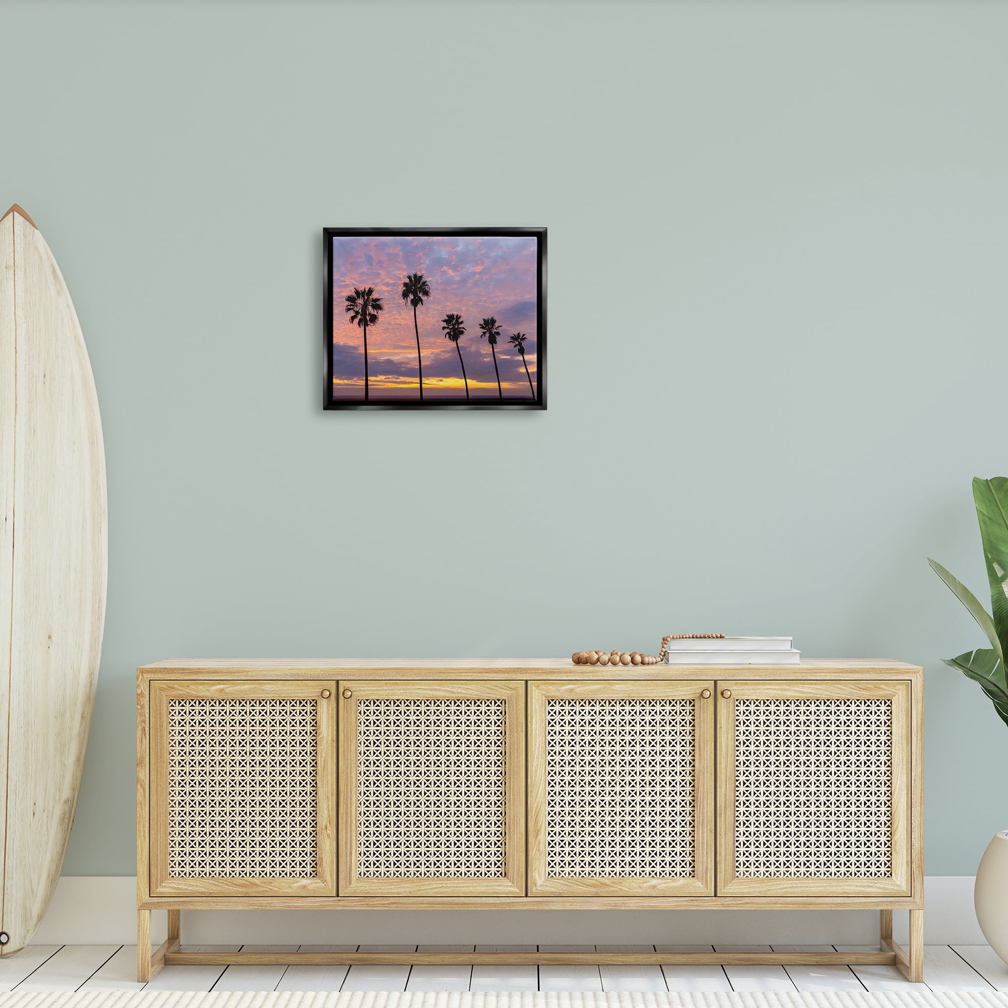 Stupell Industries Purple Cloudy Sunset Tall Palm Tree Silhouettes Photograph Luster Gray Floating Framed Canvas Print Wall Art, Design by Jeff Poe Photography