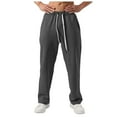 thumbnail image 5 of Sweatpants for Men Baggy Loose Fit Solid Color Straight Leg Track Pants Open Bottom Elastic Waist Drawstring with Pockets Joggers Trousers, 5 of 7