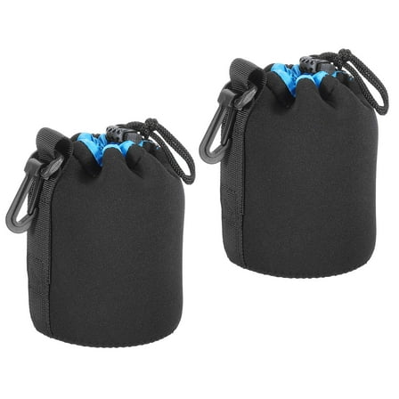 Uxcell Camera Lens Bag, 3.5" IDx5.5" H Drawstring Lens Pouch with Thick Protective Neoprene, Black Blue 2Pack