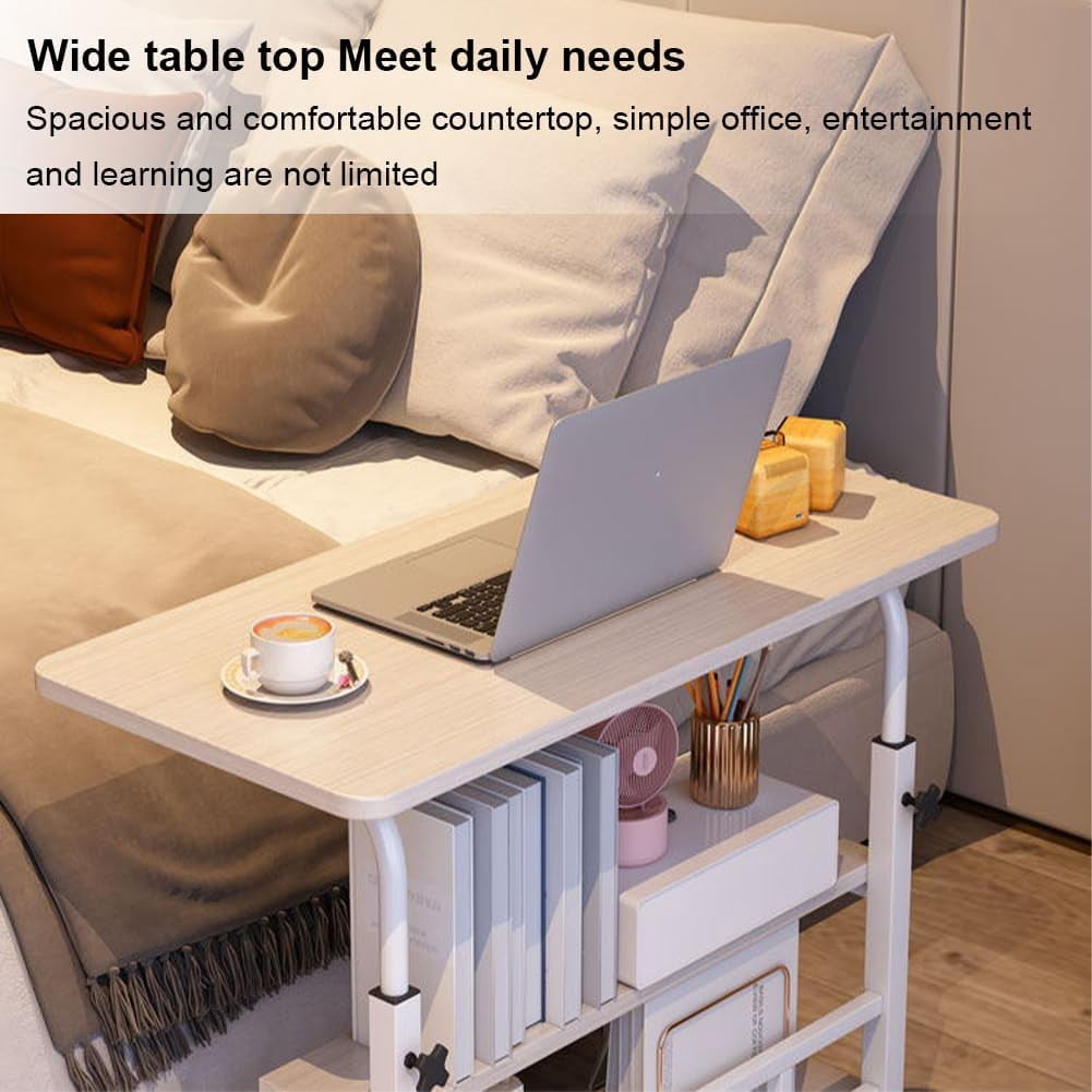 Portable Rolling Desk on Wheels Adjustable Height Mobile Computer Desk for Small Space Small Standing Desk with Storage Shelves for Home Office Study