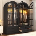 thumbnail image 2 of Blotout Arched Armoire Wardrobe Closet with LED Light & Glass Doors, 75" Tall 2 Door Armoire Closet with 2 Drawers & Storage Shelves, Large Bedroom Storage Clothes Organizer with Hanging Rod, 2 of 10