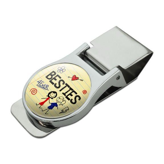 Besties Best Friends Satin Chrome Plated Metal Money Clip