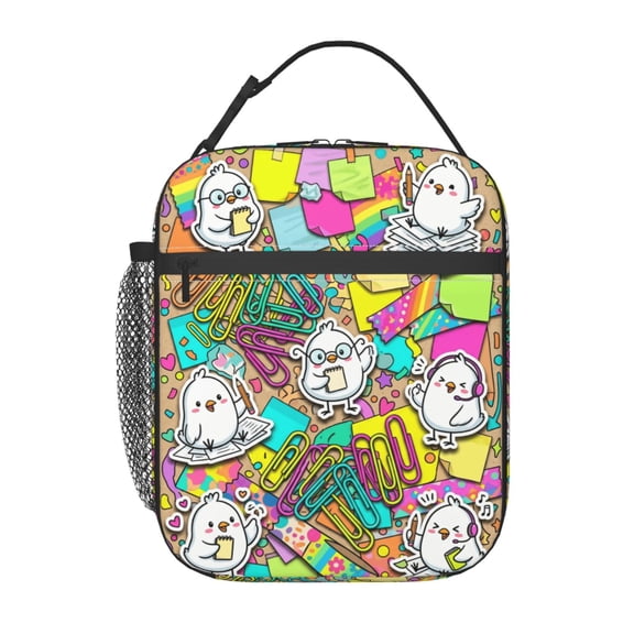 Chick Lunch Bag Cute Chick Pattern Insulated Leakproof Thermal Reusable Lunch Box With Buckle Handle Side Pocket For Work Office
