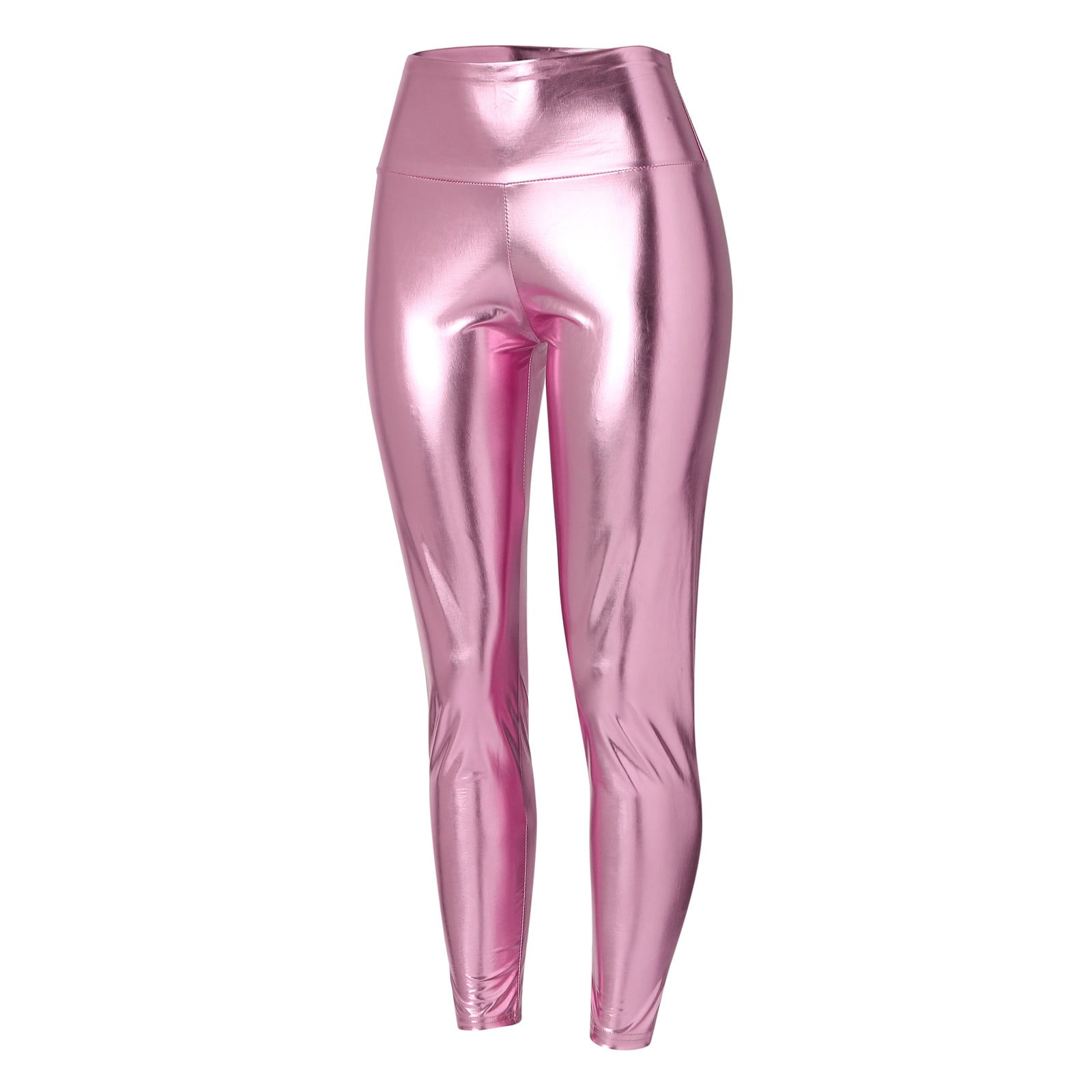 Goindgs Jeggings for Women Pull On Stretchy Faux Leather Sexy High Waisted Solid Color Metallic Tights Yoga Pencil Tight Pink S