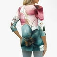 thumbnail image 3 of Tejiojio 3/4 Length Seelve Shirts for Women Casual Printed Crewneck Blouse Loose Fit Summer Top, 3 of 5