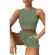 thumbnail image 3 of Conjuntos de Verano para Mujer, Conjunto Informal de 2 Piezas con Top Corto y Pantalones Cortos de Punto Gofre, Ropa de Dormir Verde S, 3 of 8