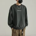 thumbnail image 2 of Sudaderas para hombre de algodón, ropa holgada para hombre, sudadera negra con capucha, ropa de calle sin capucha, overfit, sencilla, color pastel, cálida, 2 of 5