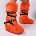 thumbnail image 2 of Women's Winter Warm Fluffy Faux Fur Knee High Snow Boots - Fashionable Cross Buckle Non Slip Cotton Boots, 2 of 4