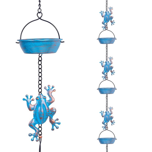 11.38FT Frog Rain Chain with 12 Cups, Outdoor Gutter Downspout Replacement