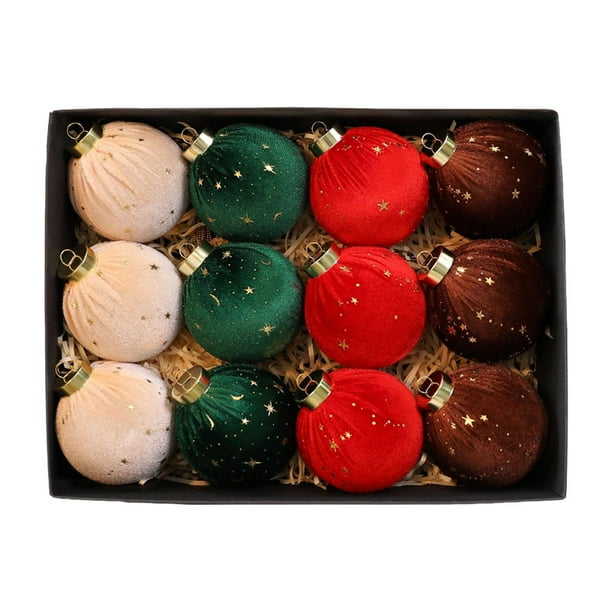 12 piezas de adornos navideños de terciopelo, irrompibles, para colgar en el árbol, para fiestas 12 unidades 4 colores
