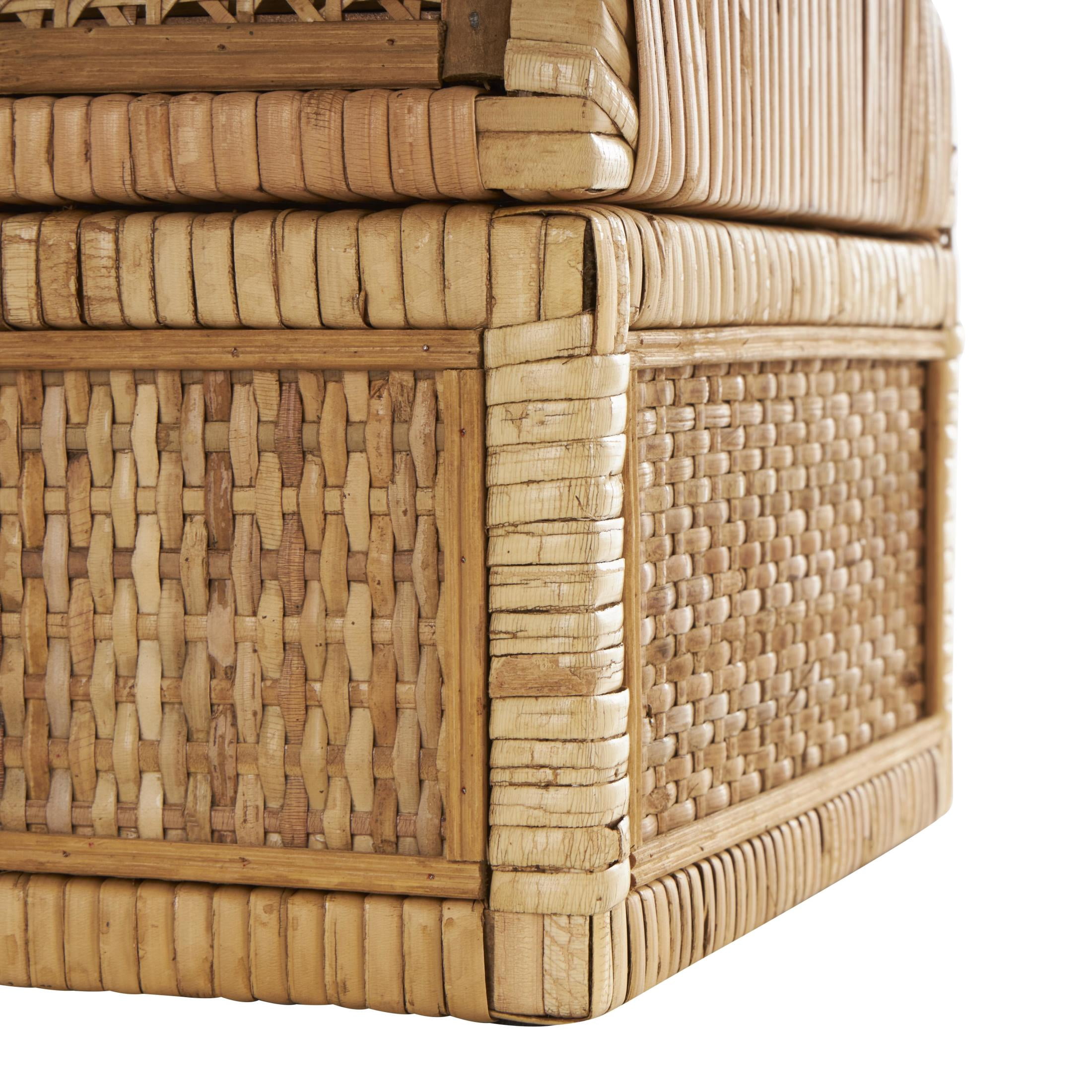 DecMode Handmade Woven Storage Brown Rattan Decorative Box with Curved Tops and Wrapped Edges, 2 Count