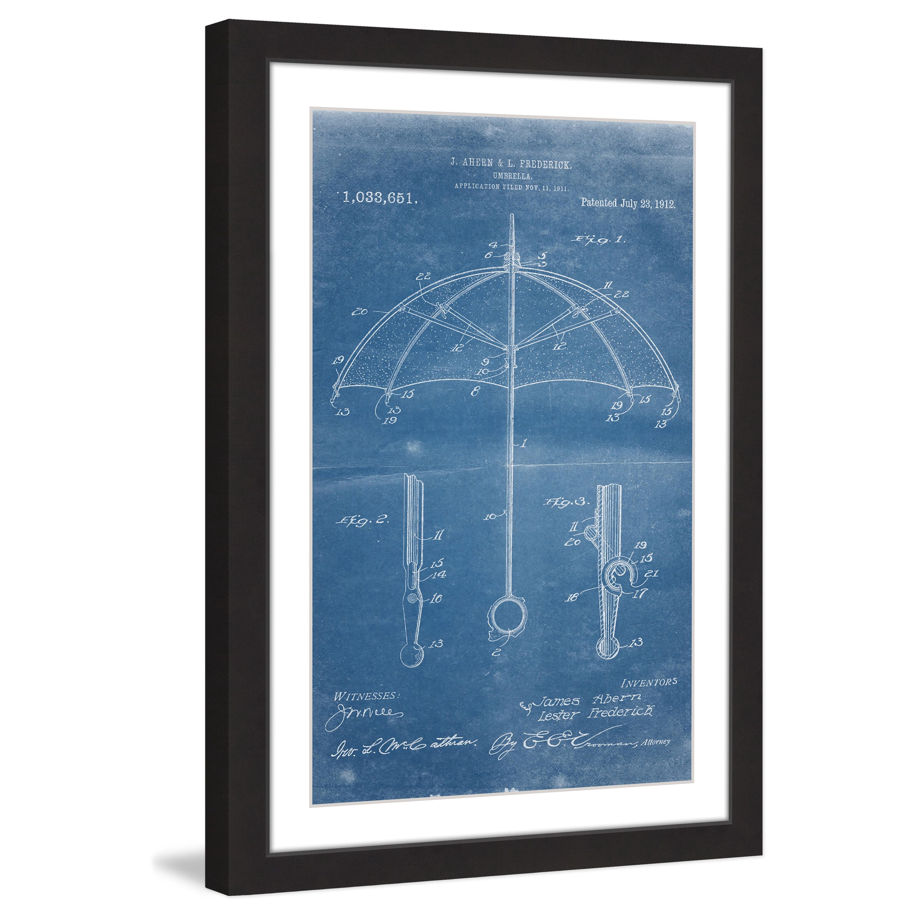 "Umbrella 1912 Blueprint" Framed Painting Print