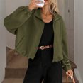 thumbnail image 6 of WTOBBY Women's Fashion Solid Color Baseball Jacket with Long Sleeve, High Neck, Drawstring Hem, and Pockets,Army Green L, 6 of 7