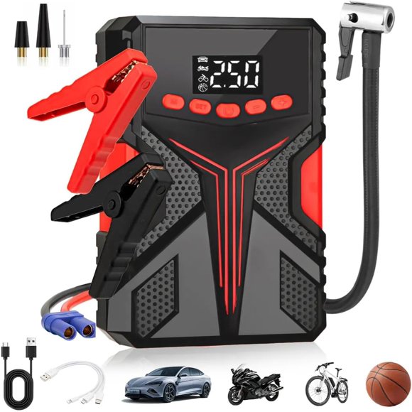 Arrancador de Autos Portátil 4 en 1 Car Power – 8000A Jump Starter, Inflador de Llantas 150 PSI, Power Bank 30,000mAh y Linterna LED para Emergencias