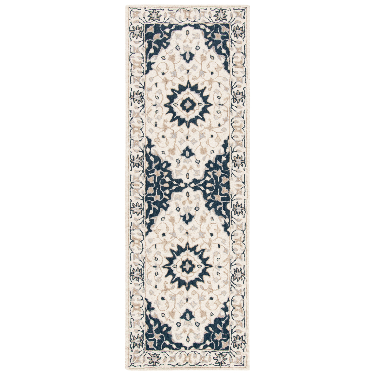 SAFAVIEH Micro-Loop Diamond Geometric Area Rug, Ivory/Navy, 5' x 5' Round