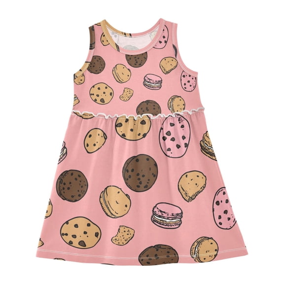 Girls Dress Chocolate Chip Cookies Sleeveless Dress for Girls Hem A-Line Casual Sundress