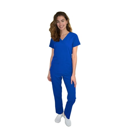 

Womens Medical Nursing Scrub Set GT 4FLEX Vneck Top and Pant-Electric Blue/Royal Blue-Medium