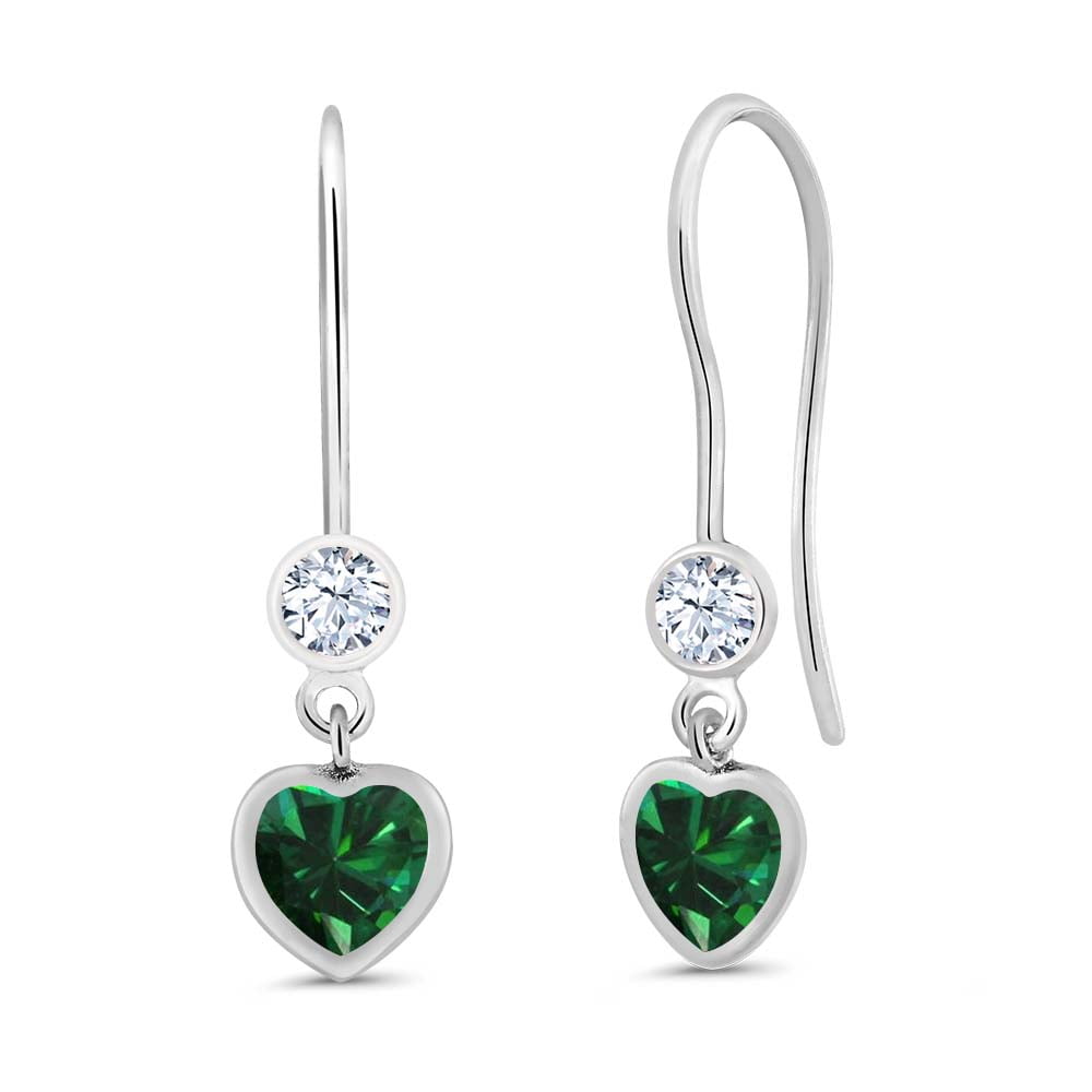 New 925 Sterling Silver Emerald & White Topaz Heart Shaped Stud Earrings 