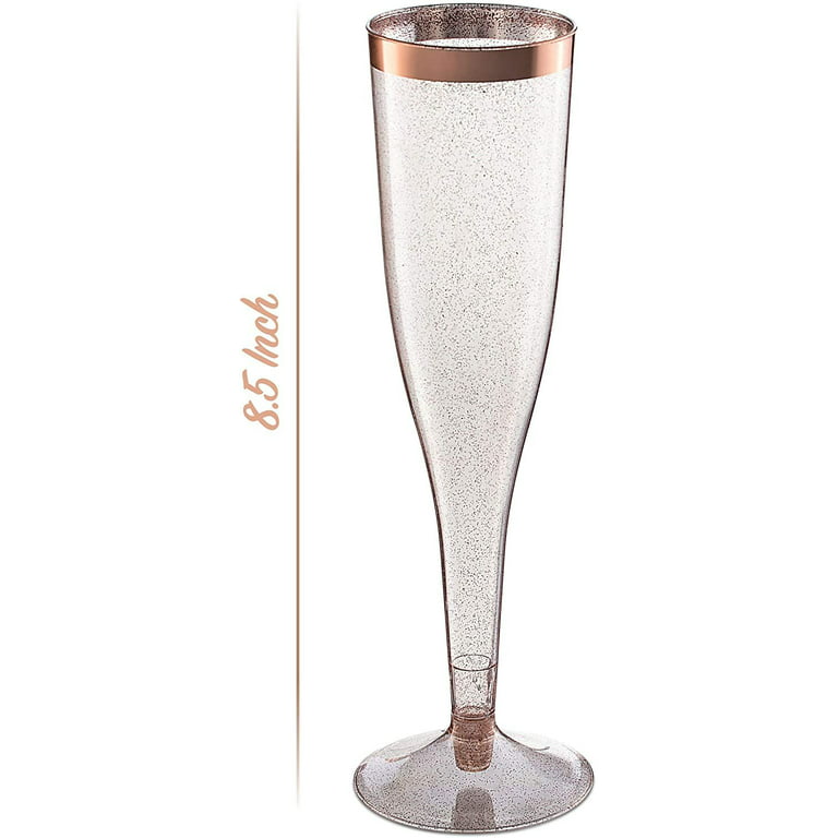 Visions 9 oz. Heavy Weight Clear Plastic Stemless Champagne Flute with Rose  Gold Rim - 16/Pack