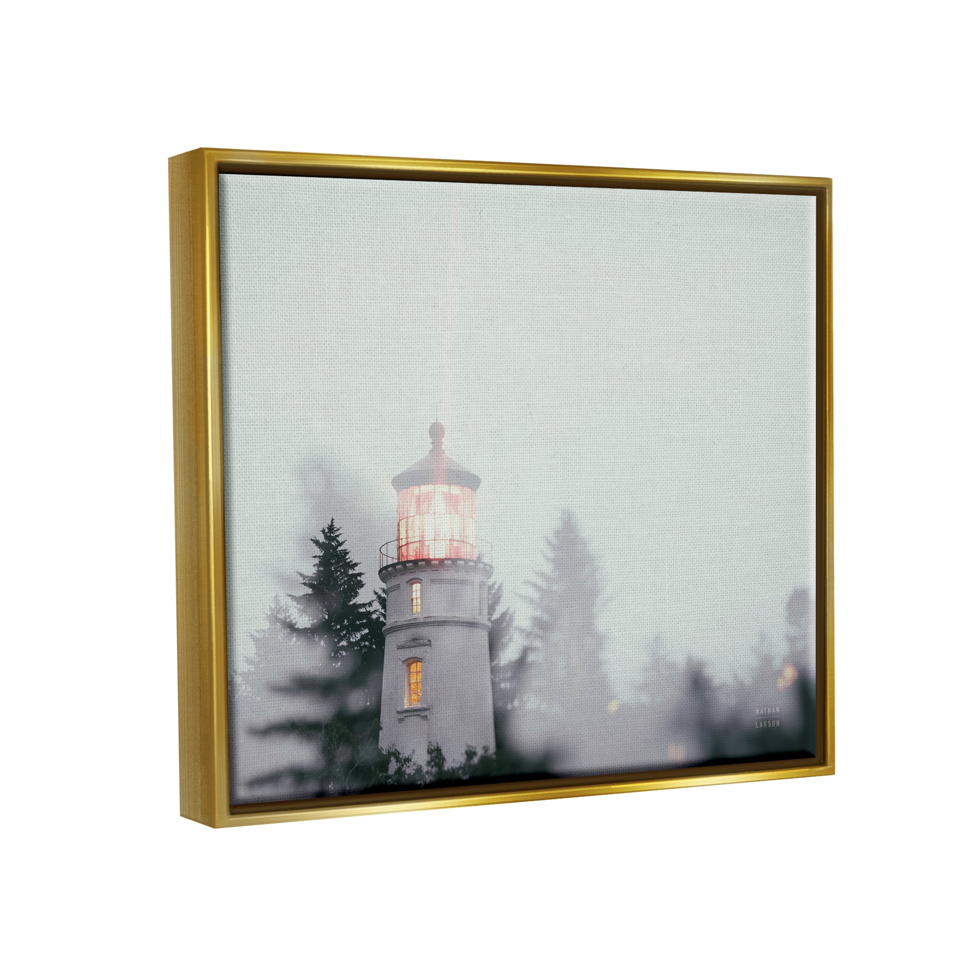 Stupell Industries Oregon Coast Lighthouse Travel & Places Painting Gold Floater Framed Canvas Art Print Wall Art, 21 x 17