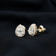 Rosec Jewels Moissanite Teardrop Earrings Studs Screw Back (D-VS1 Grade) - Hypoallergenic Silver Pear Shaped Earrings - Gift for Women
