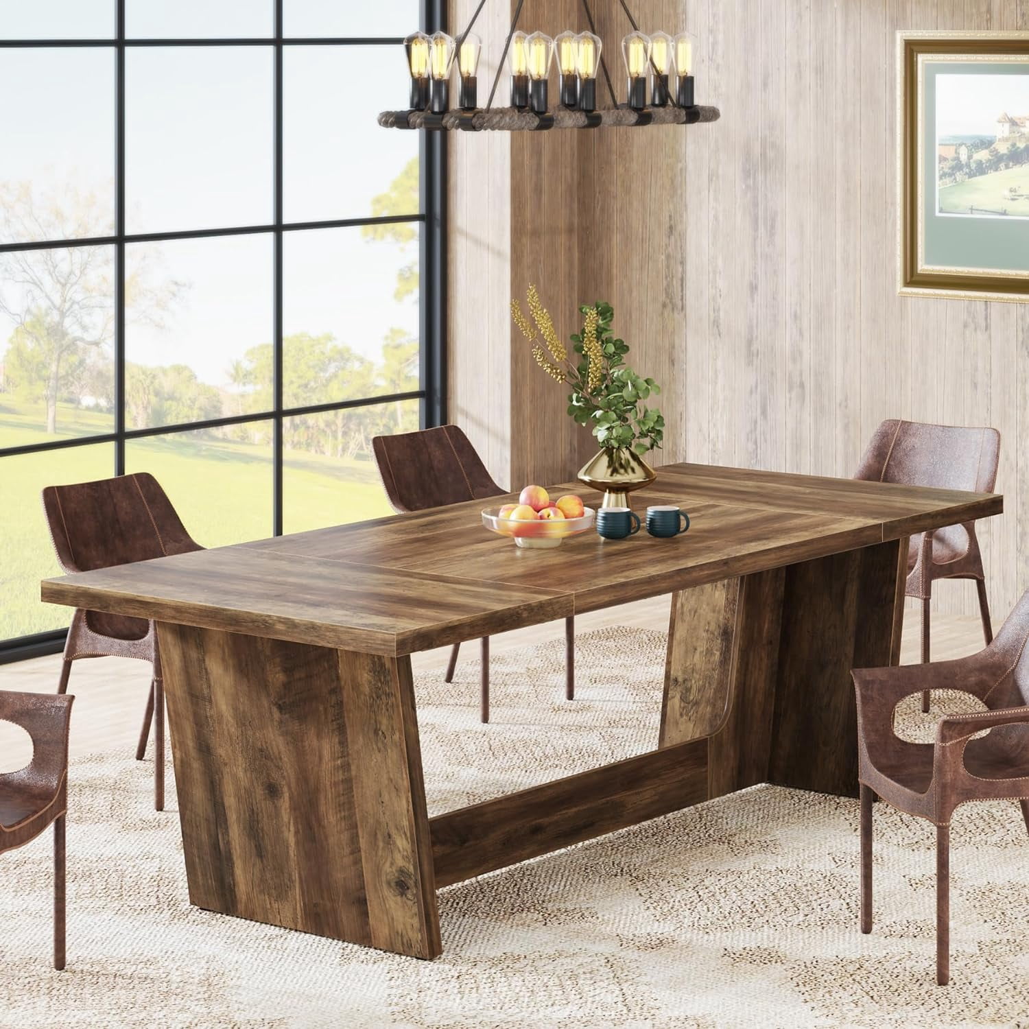 Tribesigns 70.87-Inch Rectangular Dining Table in Farmhouse Style, Solid Wood, Seats 6-8, Brown