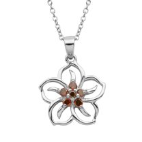 Forever Facets Genuine Garnet January Birthstone Floral Pendant in Sterling Silver, Adult Female
