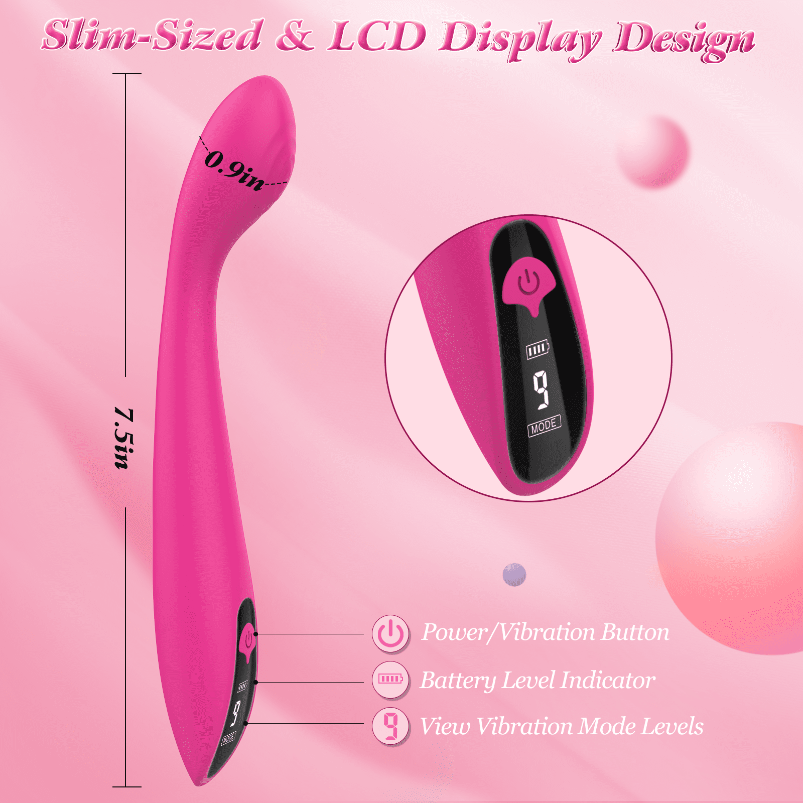 Amoochoo Sex Toys G-Spot Vibrator with 9 Modes, LCD Display Dildo for Women, Pink
