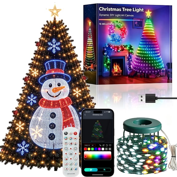 Smart Animated Christmas Tree Lights, 400 LED 6.9ft, Addressable RGB Color Changing App Control Music Sync Remote USB Star Topper Indoor/Outdoor Decor
