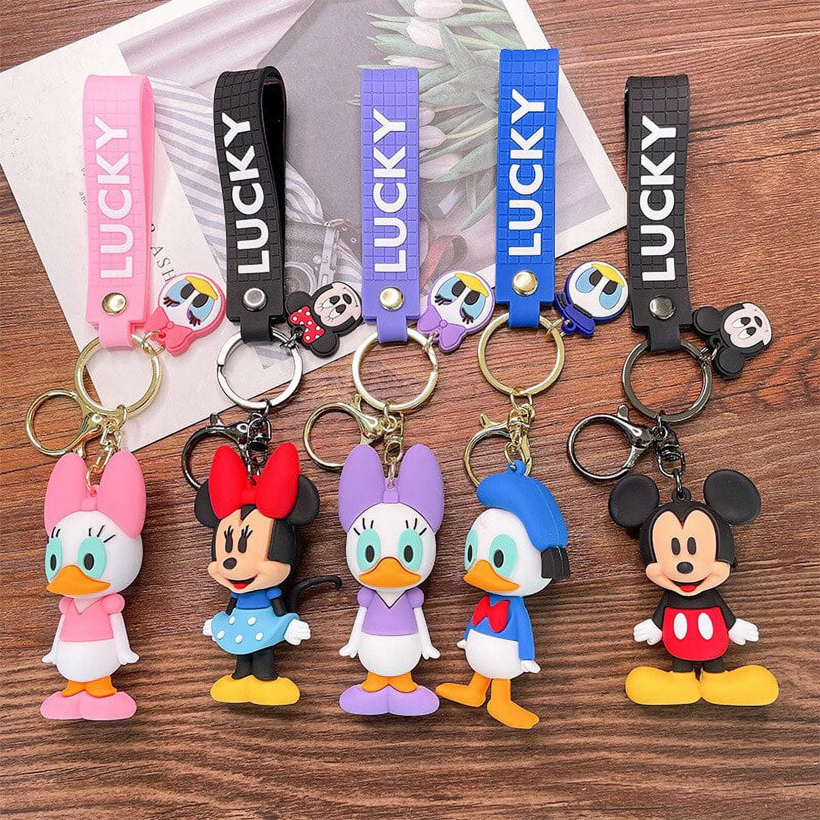 Mickey Mouse Keychains Kawaii Minnie Keychain Cartoon Action Figure  Keyrings for Backpack Ornament Children Model Toy Gifts