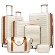 Hardshell Luggage Sets 6 Piece, Expandable 20% ABS Suitcase with 360° Spinner Wheels, Durable Luggage Sets Clearance Carry On Luggage Suitcase Set For Women Men - White
