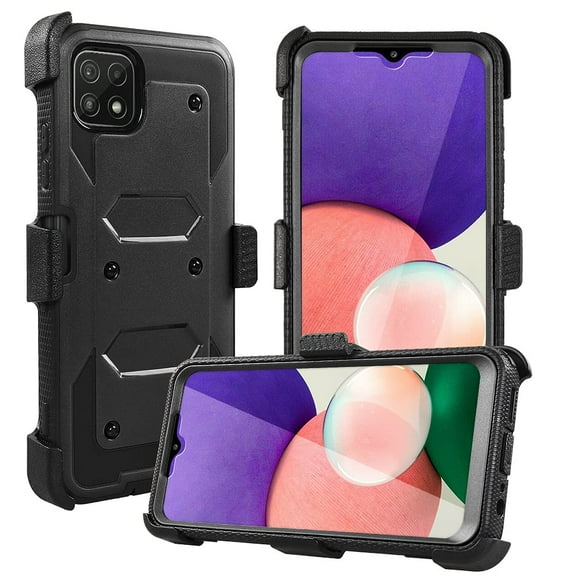FIEWESEY for Samsung Galaxy A22 5G Case,Heavy Duty High Impact Resistant Armor Holster Defender Case with Kickstand Swivel Belt Clip Holster Built-in Screen Protector for Samsung Galaxy A22(Black)