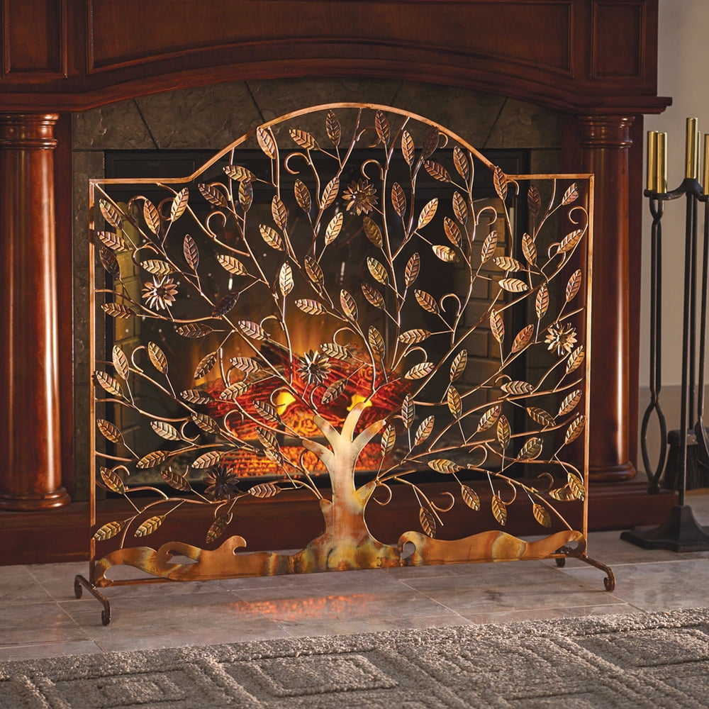 Flowering Tree Decorative Copper Finish Fireplace Screen
