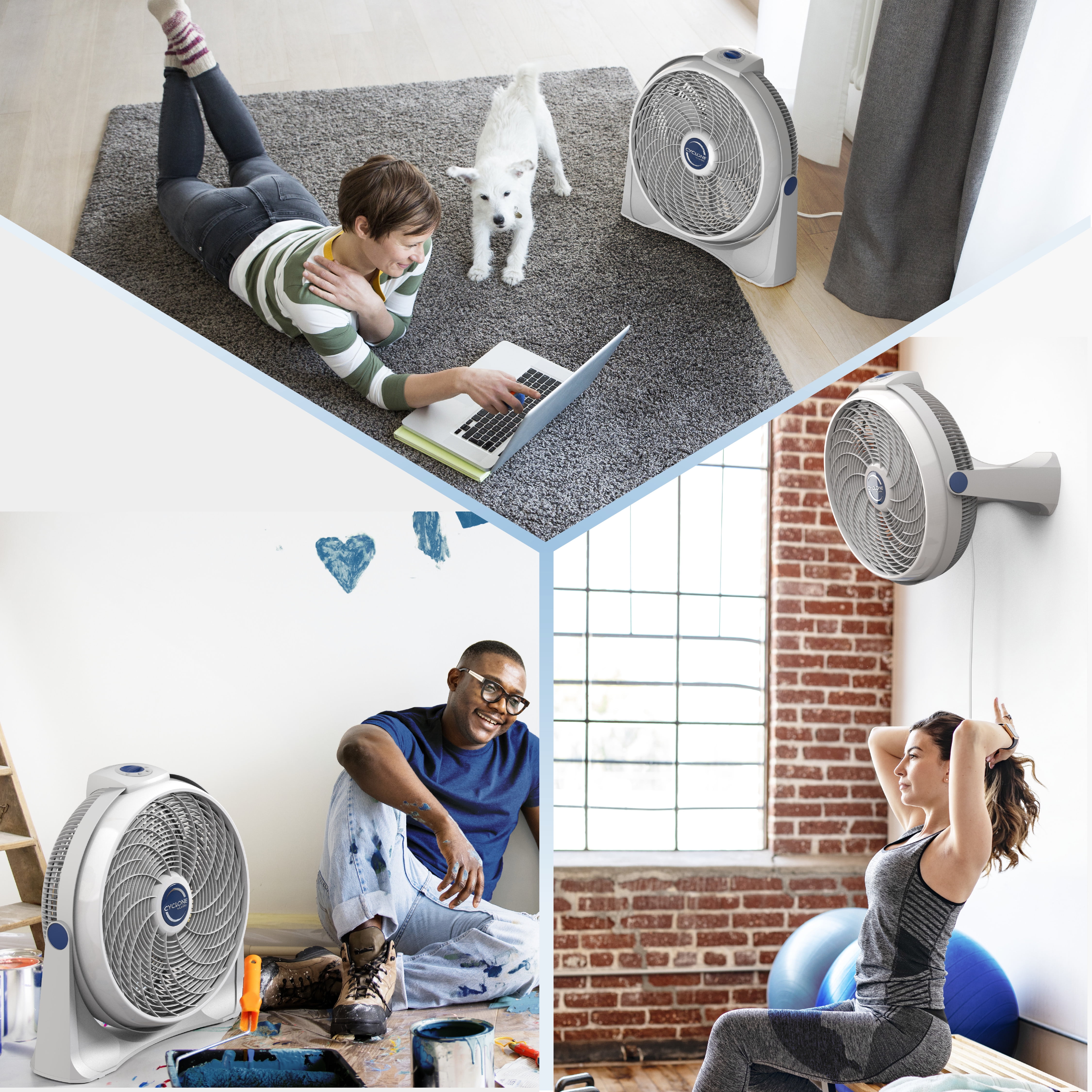 Lasko 20 Cyclone Power 3-Speed Air Circulator Pivoting Floor or Wall Mount  , 3520, White - Walmart.com