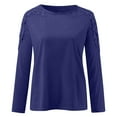 thumbnail image 4 of LEAVINGSUO Long Sleeve Shirts for Women, Fall Womens Tops Fashion Women Casual Round-Neck Lace Hollow Out Long Sleeve Pullover Slimming Blouse T-Shirt Tops Dark Blue S, 4 of 5