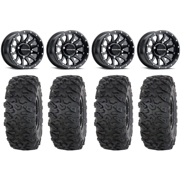 Raceline Trophy 15x6 Wheels Black 33" Roctane T4 Tires Can-Am Maverick X3 / Honda Pioneer 1000 / Talon